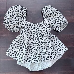 Topshop Black and Ivory Floral Top